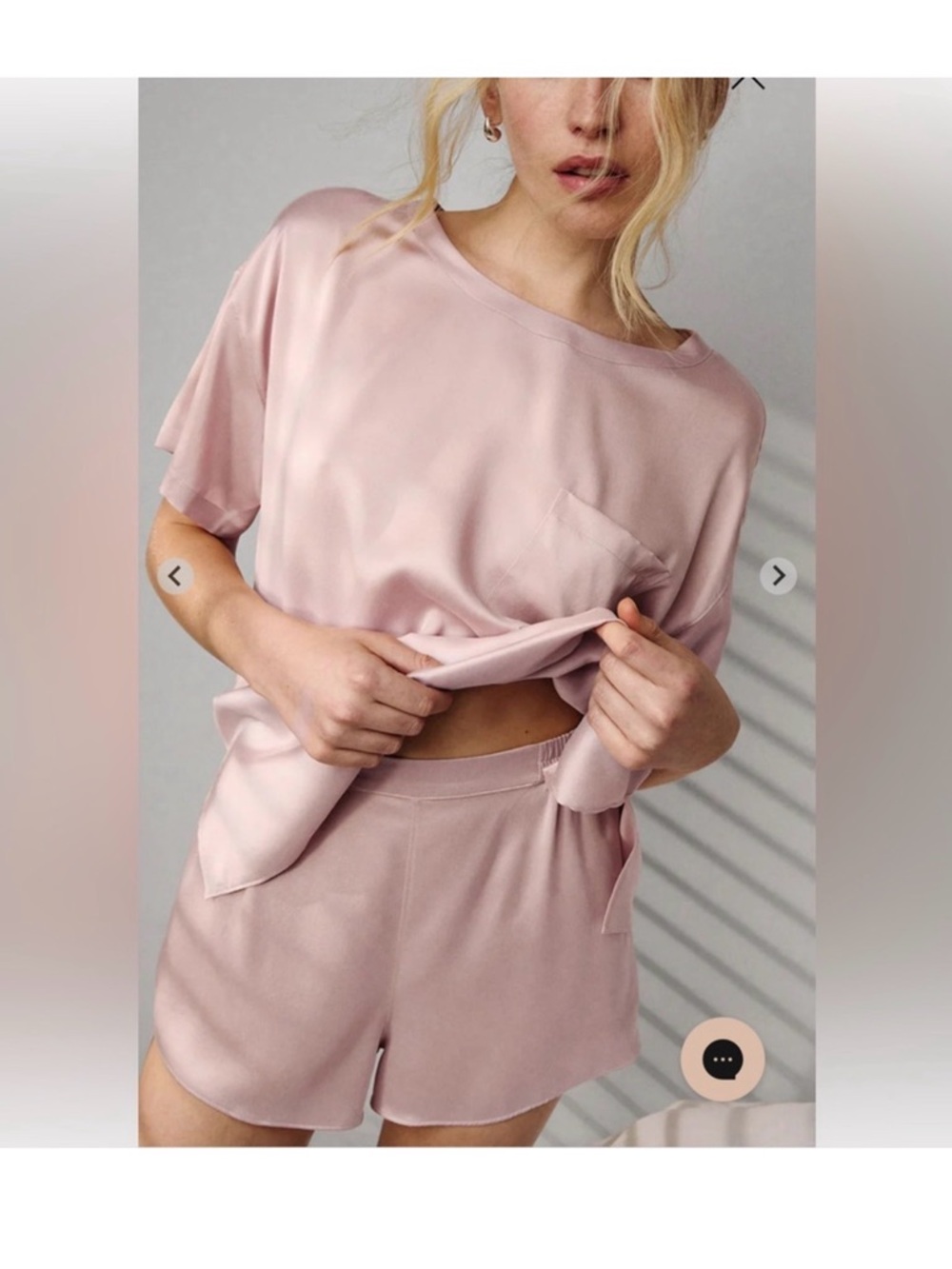 NWT Lunya Silk Tee Short Pajama Set Delicate Pink Womens Medium Washable Silk